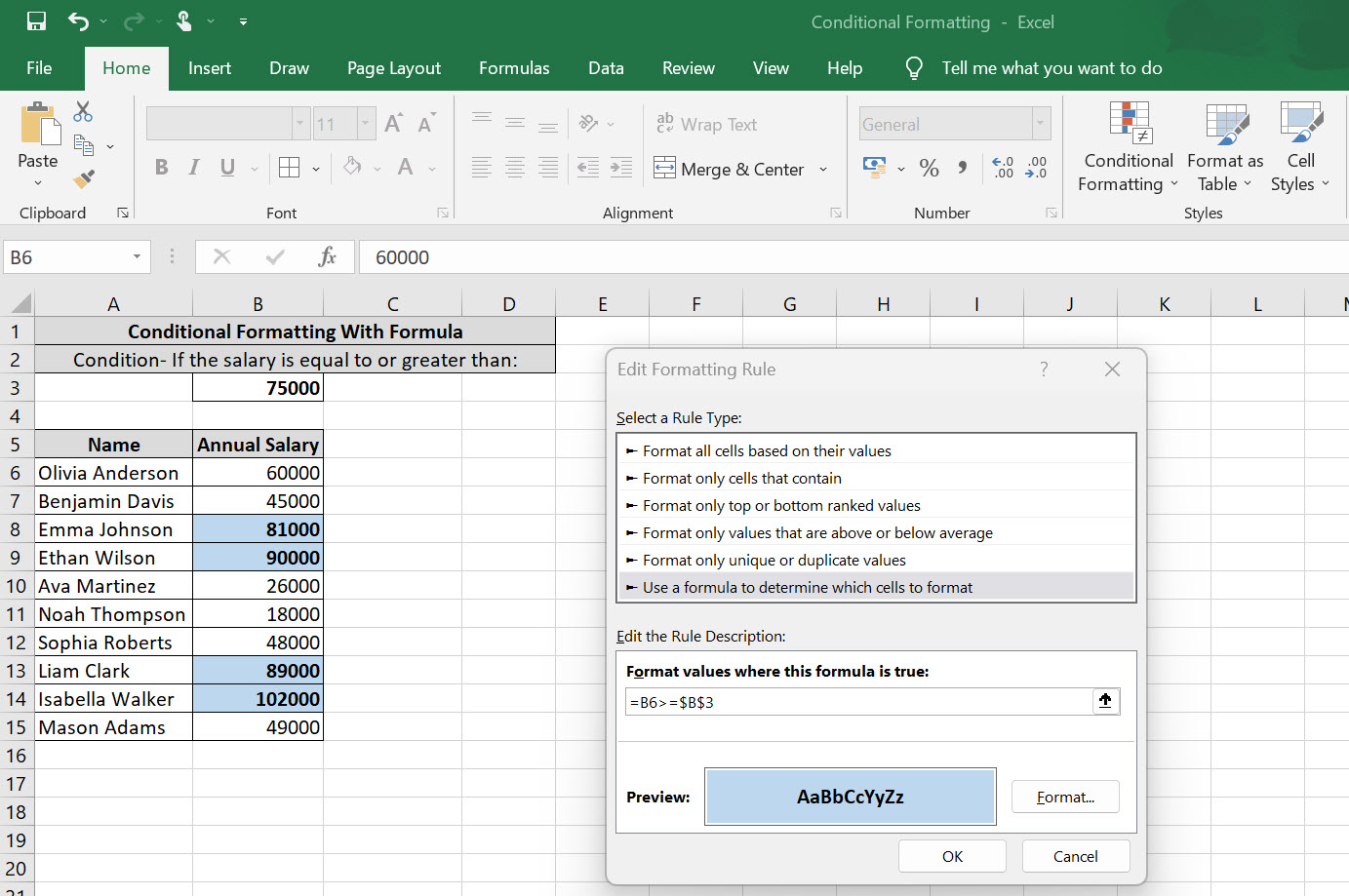 Conditional Formatting with Formula